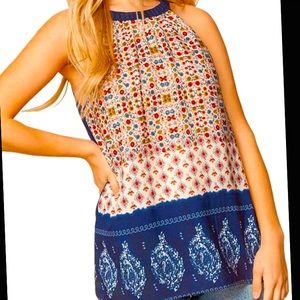 Bohemian Border Print Halter Neck Top